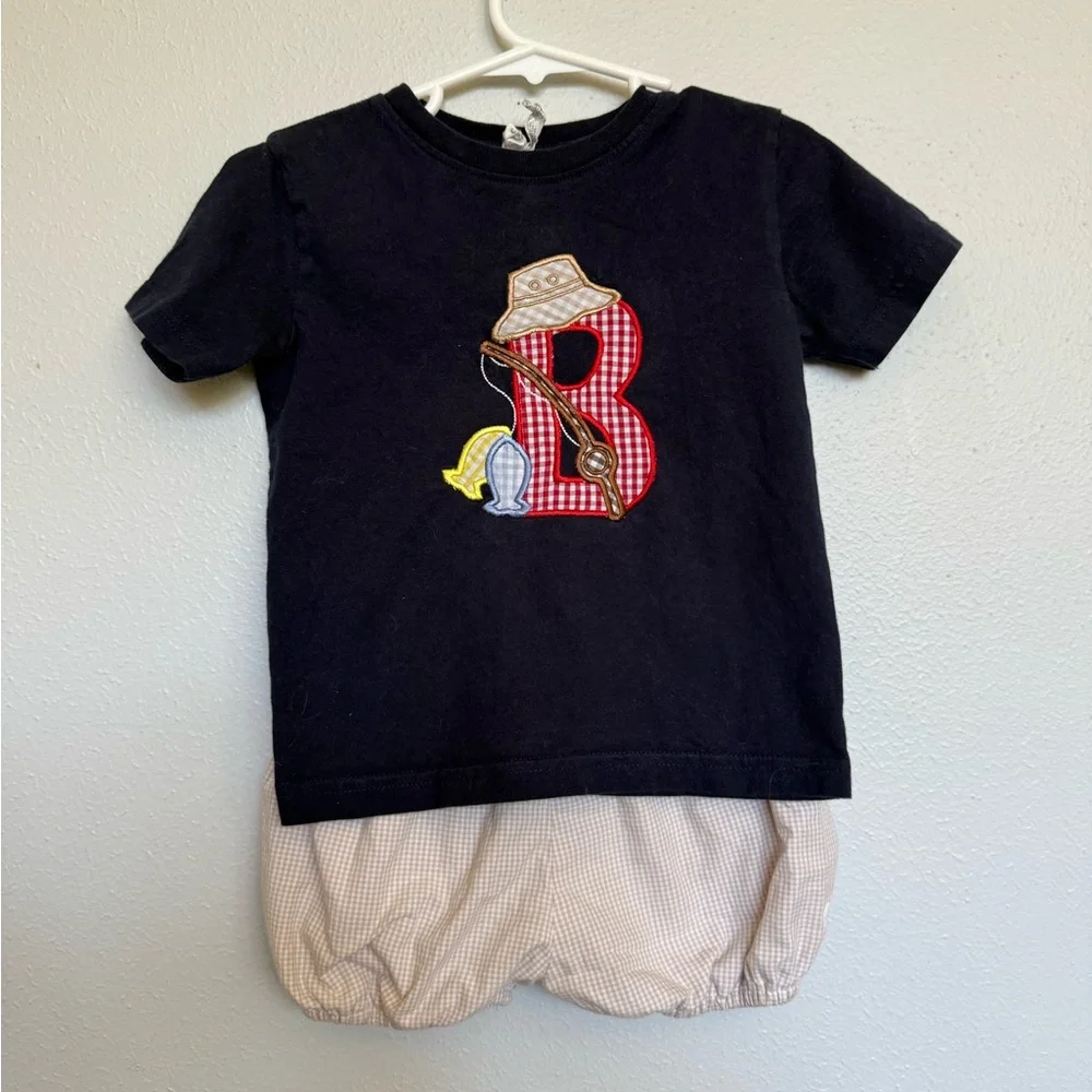 Custom Navy Baby Tee with Red Gingham 'B' Applique With Seaside Proper Shorts